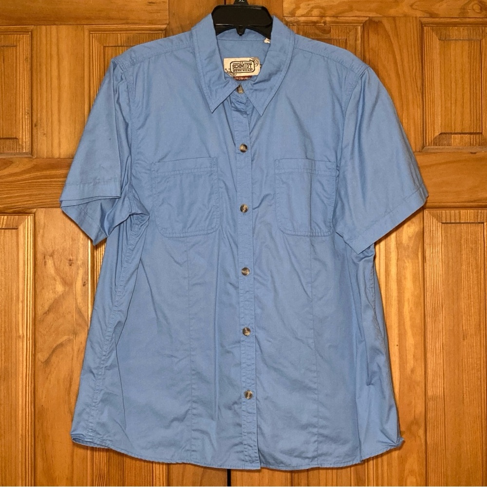 NWOT CE Schmidt Workwear For Her Vintage 90s Top Short Sleeve Blouse Blue XL